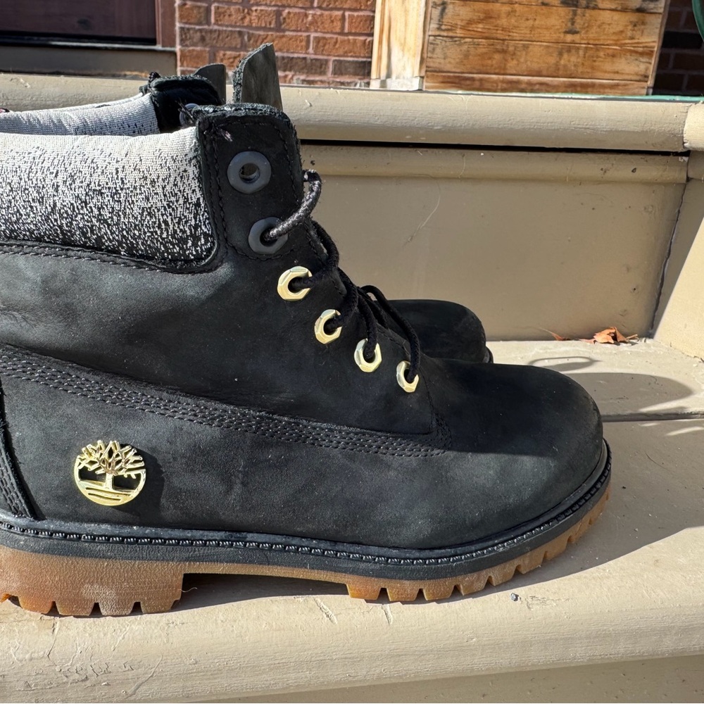 Timberland Black and Gray Boots with Gold Eyelets